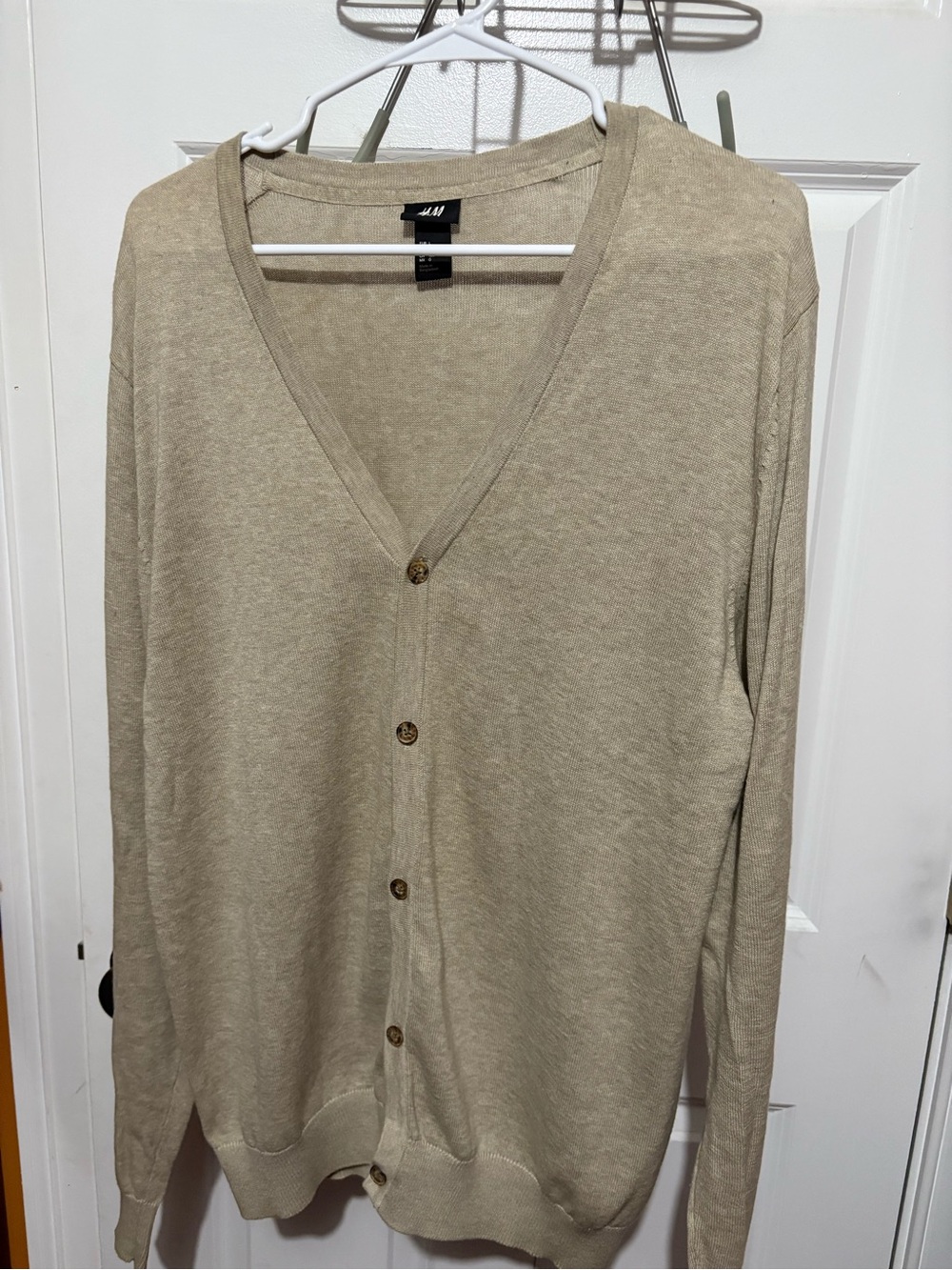 H&M Men's Light Beige V-Neck Button-Up Cardigan